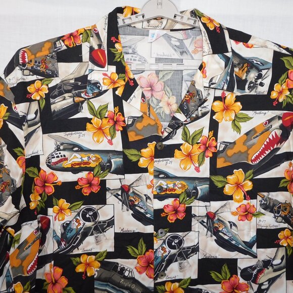 VTG alohaland hallelujah hawaiian shirts Mens 6X Pinup Girls WW2 Planes Hibiscus - Picture 2 of 11